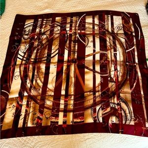Gorgeous, rich burgundy colors, 50”sq, Worth New York silk scarf